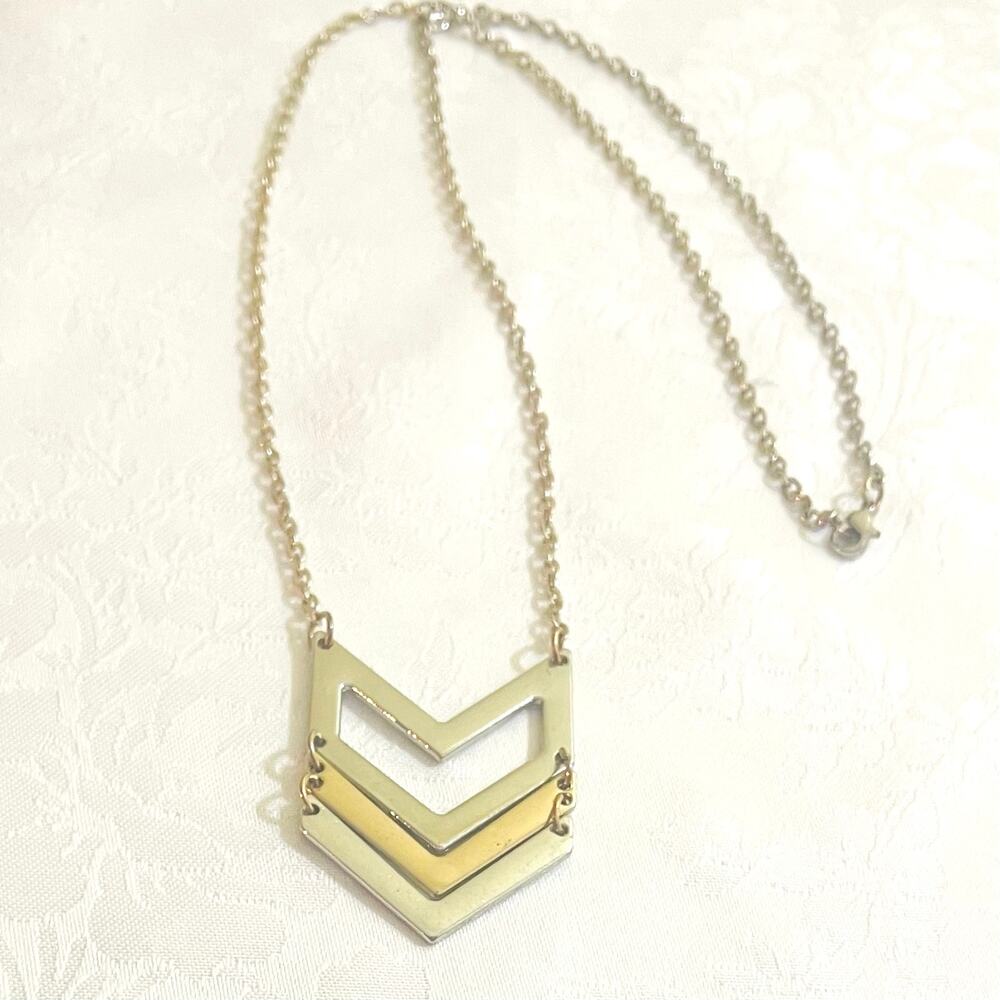 Vtg Chevron Geometric Pendant Necklace V Modernist Contemporary